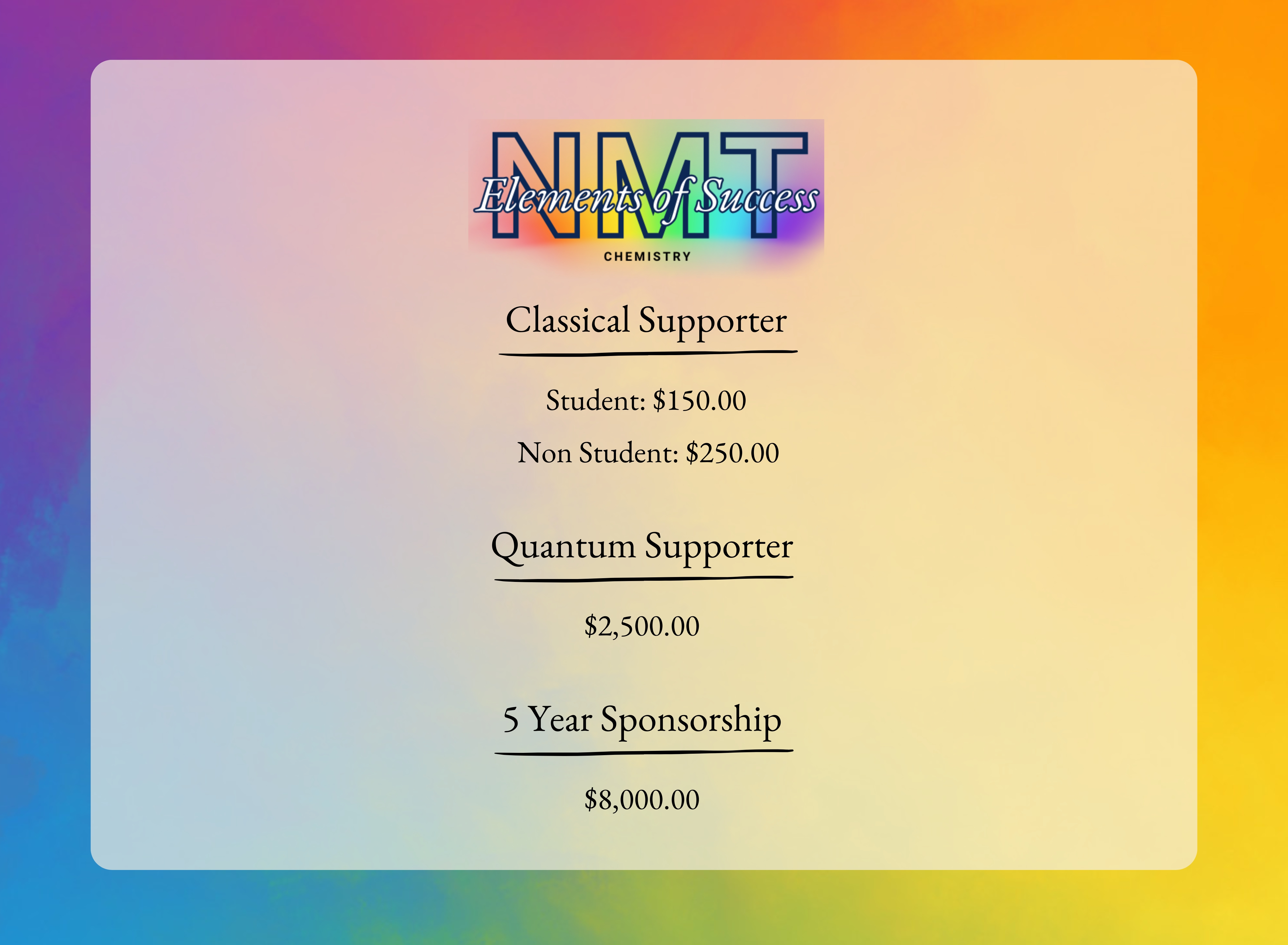 NMT Chemistry Elements of Success