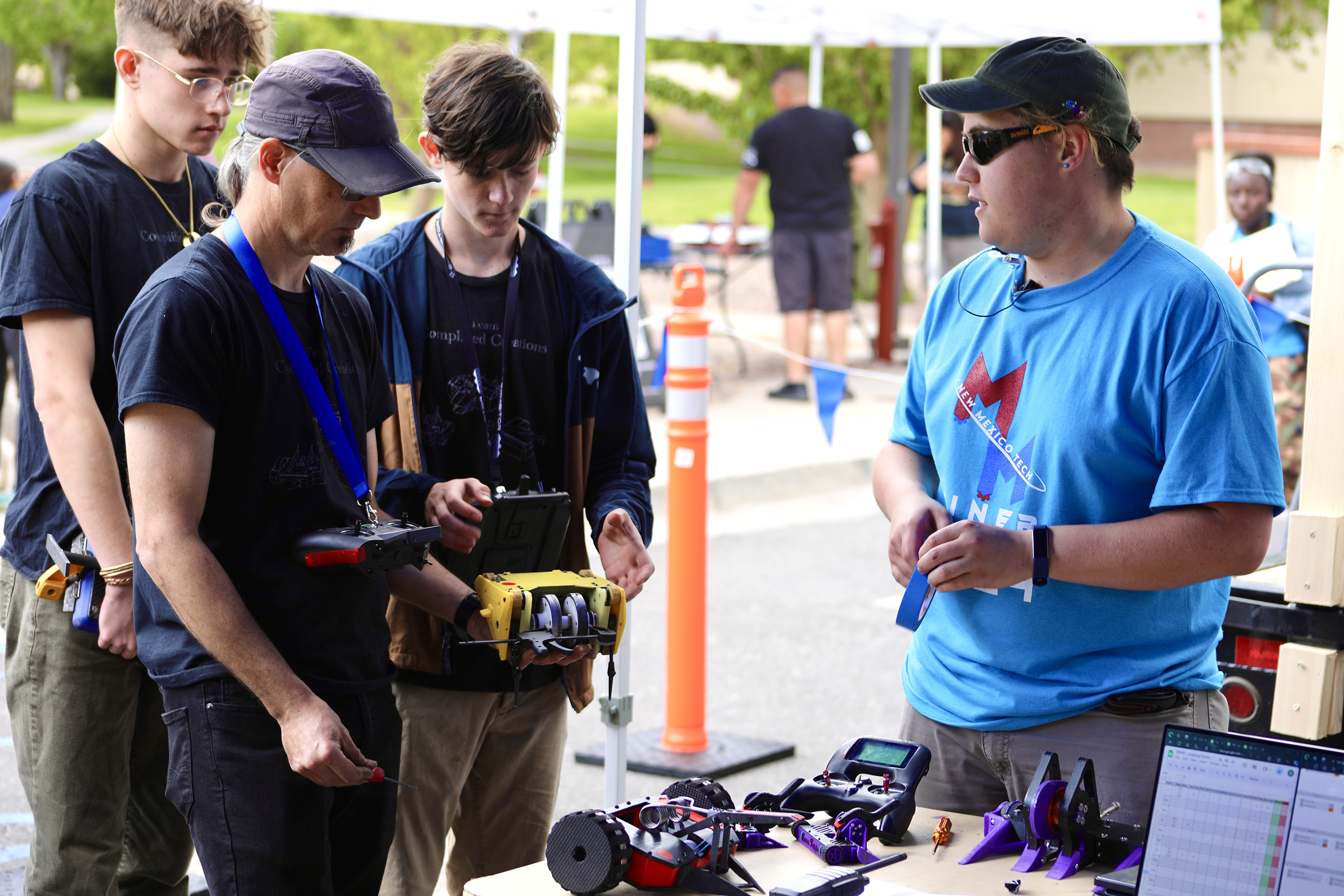 In the pits at the robotics tournament